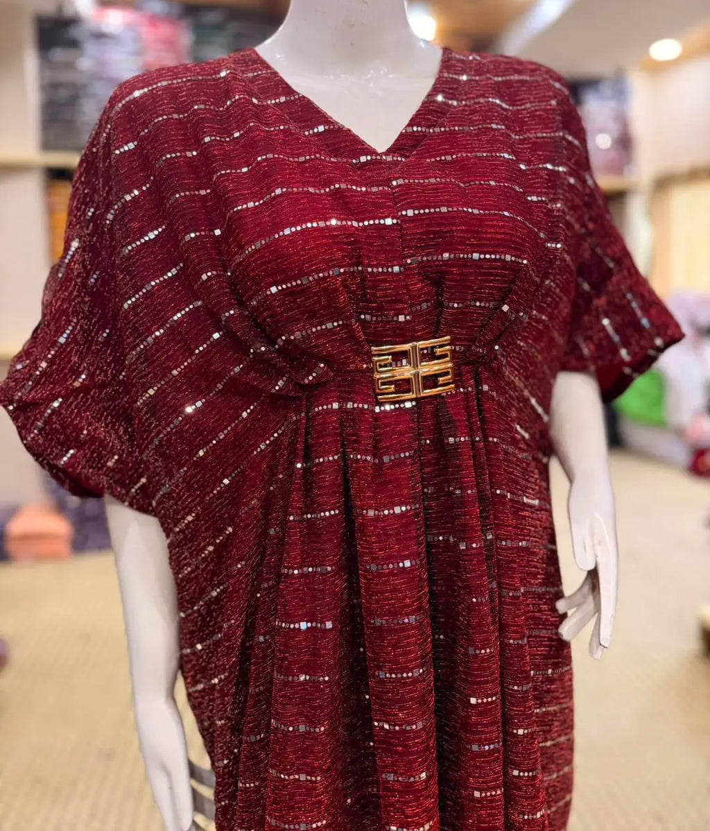 Moonlight Fabric Long Kaftan for Women with Bakkal & Attached Crepe Inner – Free Size Modest Maxi Kaftan Dress (54/55 Inches)