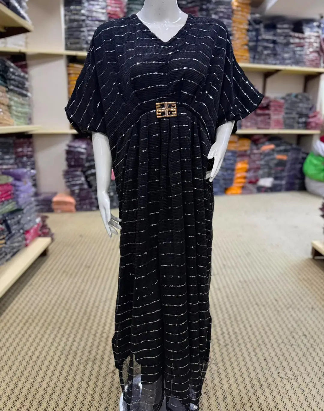 Moonlight Fabric Long Kaftan for Women with Bakkal & Attached Crepe Inner – Free Size Modest Maxi Kaftan Dress (54/55 Inches)