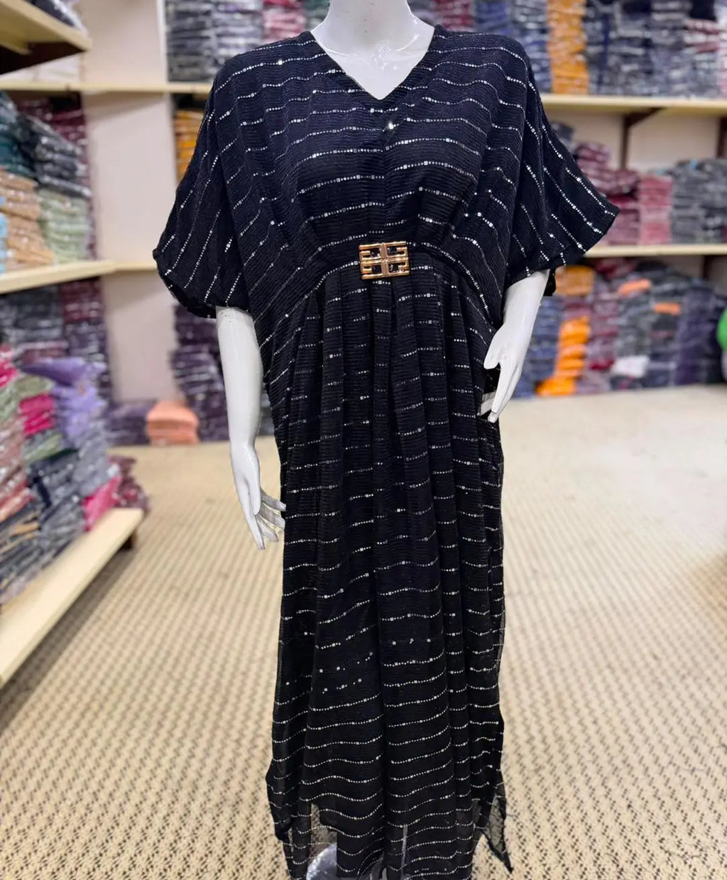 Moonlight Fabric Long Kaftan for Women with Bakkal & Attached Crepe Inner – Free Size Modest Maxi Kaftan Dress (54/55 Inches)