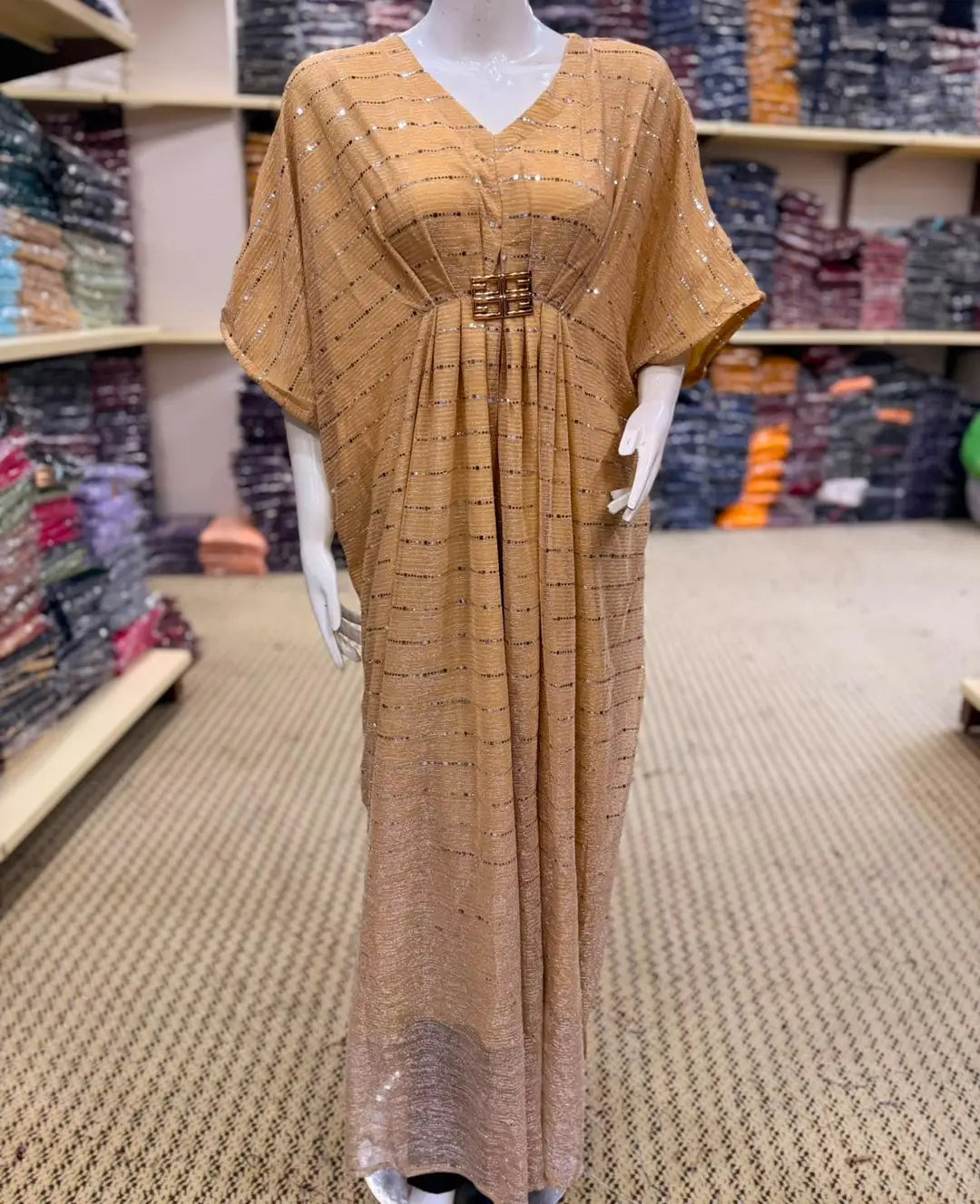 Moonlight Fabric Long Kaftan for Women with Bakkal & Attached Crepe Inner – Free Size Modest Maxi Kaftan Dress (54/55 Inches)
