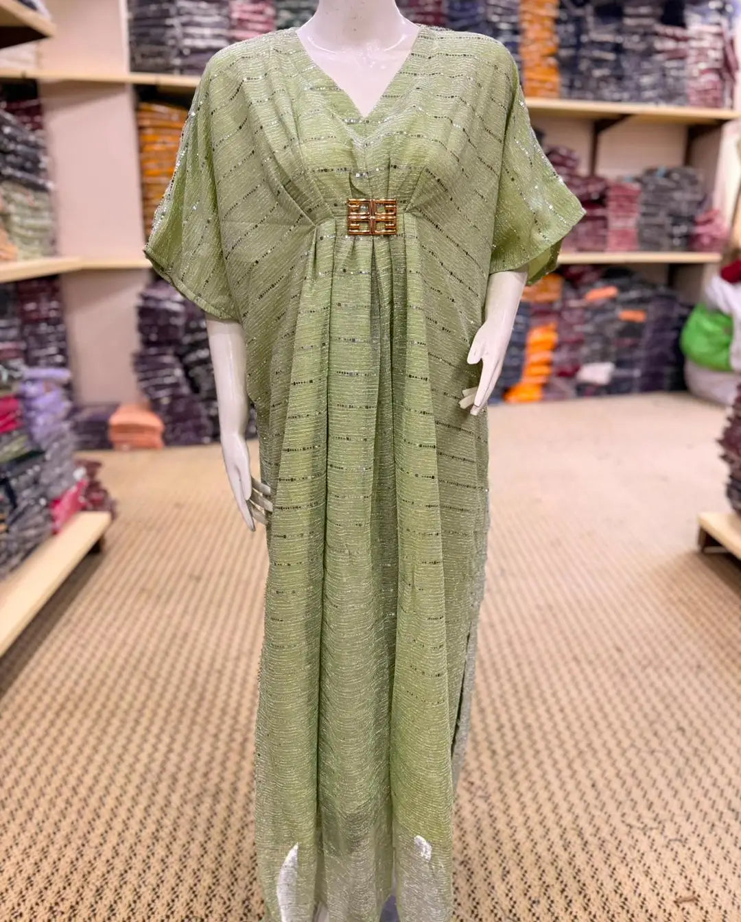 Moonlight Fabric Long Kaftan for Women with Bakkal & Attached Crepe Inner – Free Size Modest Maxi Kaftan Dress (54/55 Inches)