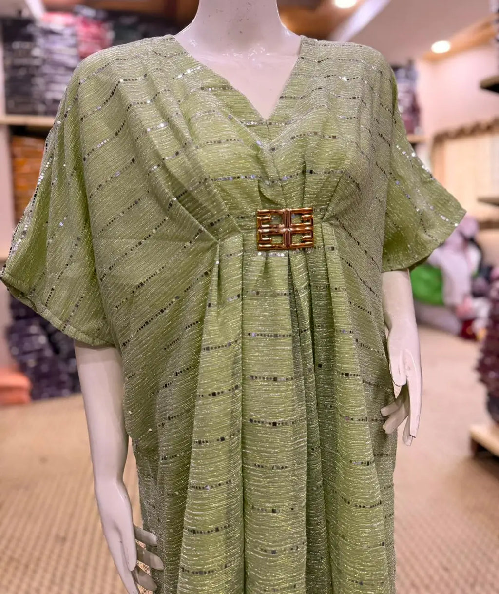 Moonlight Fabric Long Kaftan for Women with Bakkal & Attached Crepe Inner – Free Size Modest Maxi Kaftan Dress (54/55 Inches)