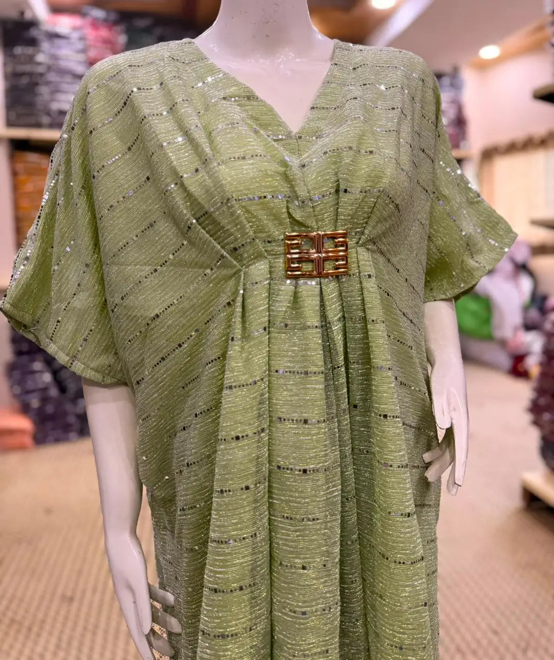 Moonlight Fabric Long Kaftan for Women with Bakkal & Attached Crepe Inner – Free Size Modest Maxi Kaftan Dress (54/55 Inches)