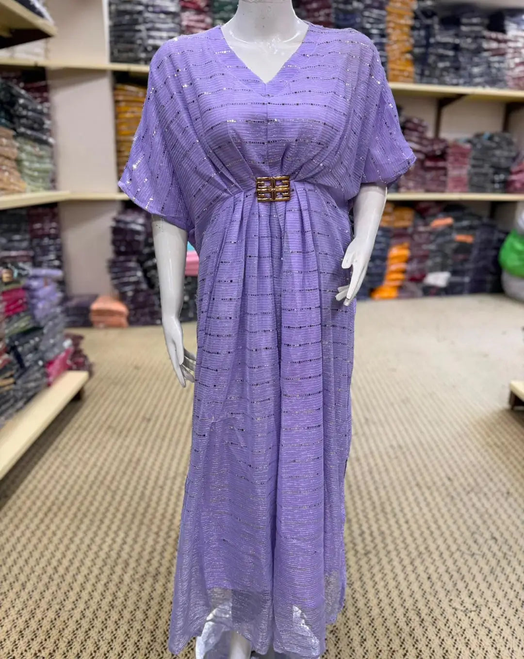 Moonlight Fabric Long Kaftan for Women with Bakkal & Attached Crepe Inner – Free Size Modest Maxi Kaftan Dress (54/55 Inches)