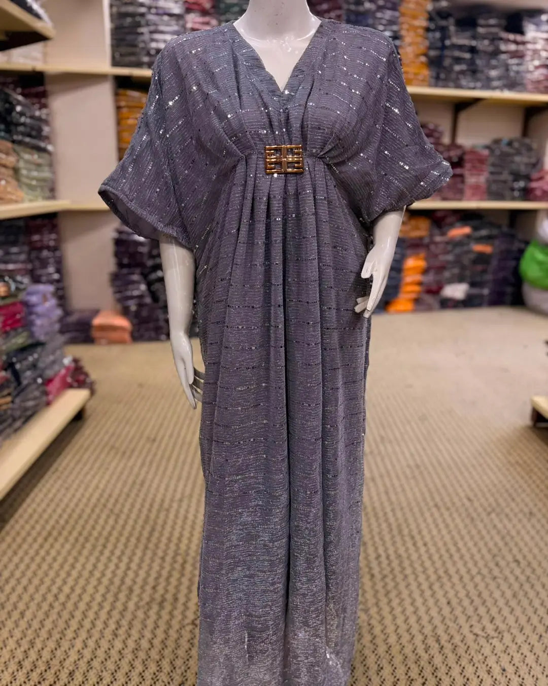Moonlight Fabric Long Kaftan for Women with Bakkal & Attached Crepe Inner – Free Size Modest Maxi Kaftan Dress (54/55 Inches)