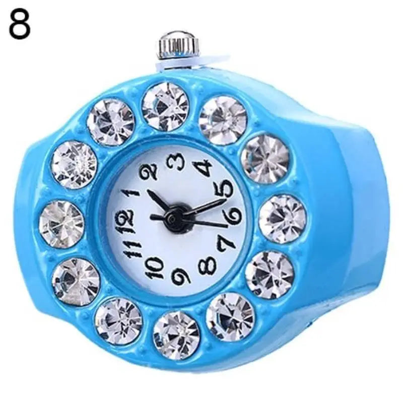 Rhinestone Finger Ring Watch for Women, Silicone, Mini Analog, Trendy Gift
