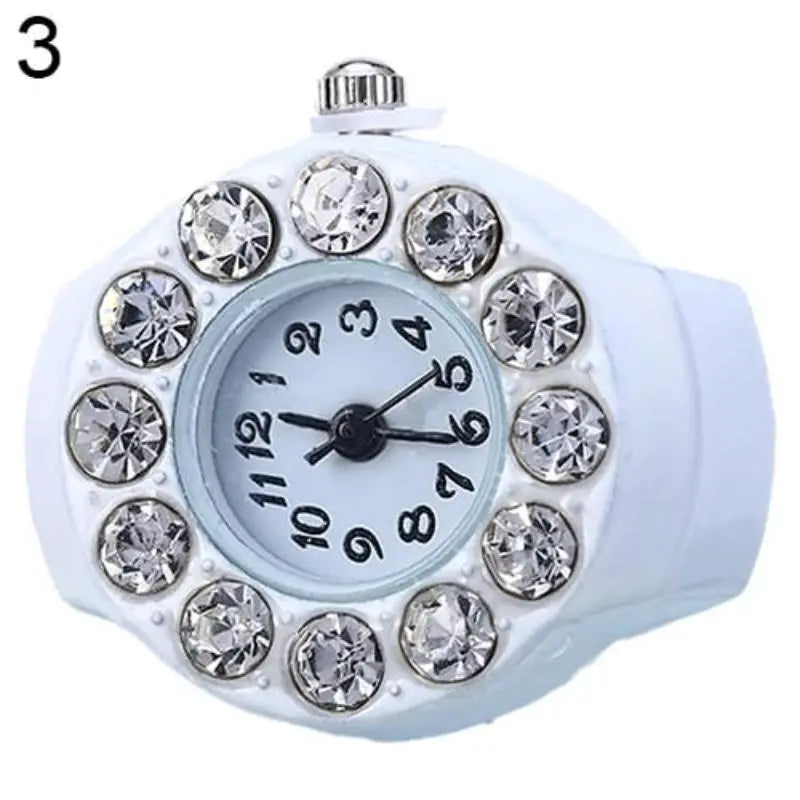 Rhinestone Finger Ring Watch for Women, Silicone, Mini Analog, Trendy Gift