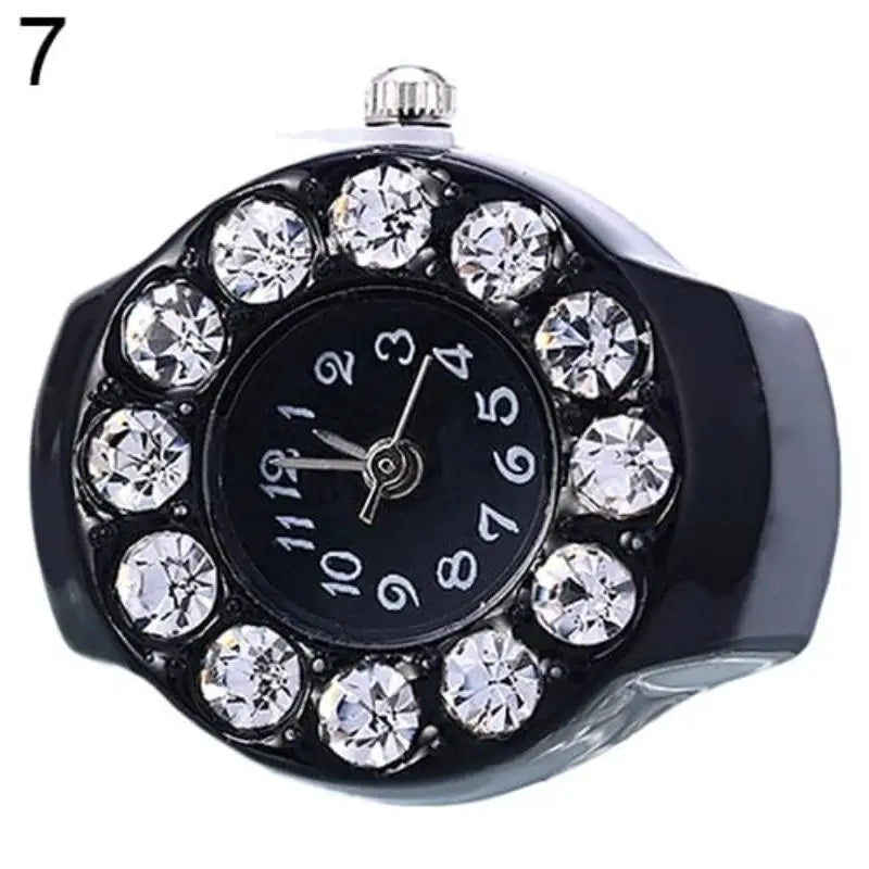 Rhinestone Finger Ring Watch for Women, Silicone, Mini Analog, Trendy Gift
