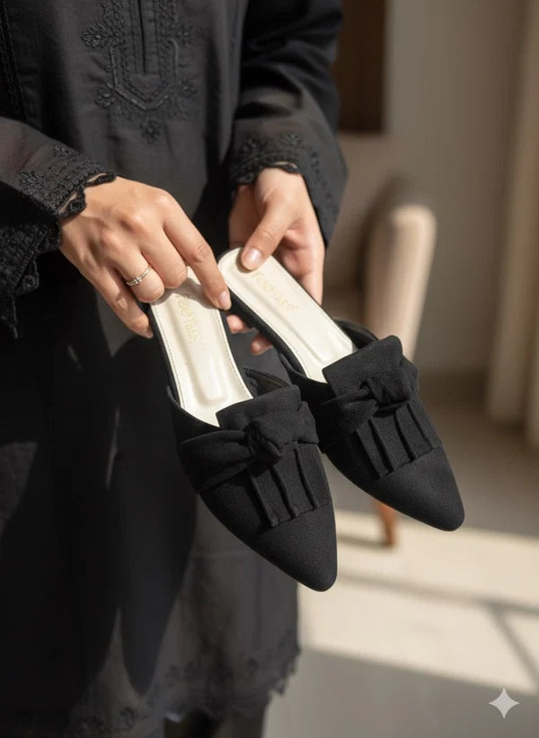 Tuckbow Pro Mules: Premium Beaded Flat Elegance