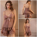 2 Pcs Women's Stitched Silk Lace-Work Night Suit / Imported Short Nighty (Top & Short)