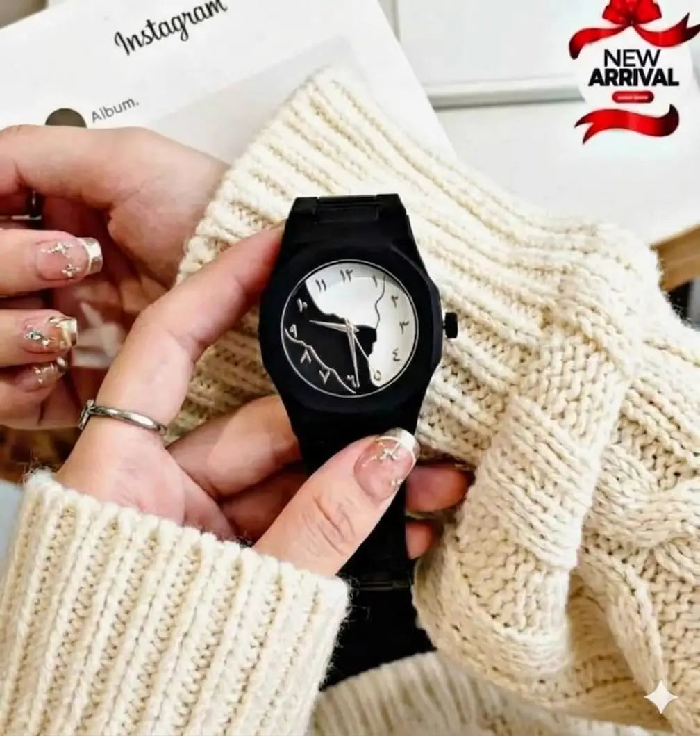 Elegant Black Octagon Watch – Striking White & Black Split Dial ??