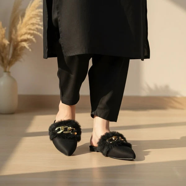 Elegant fur mules designed