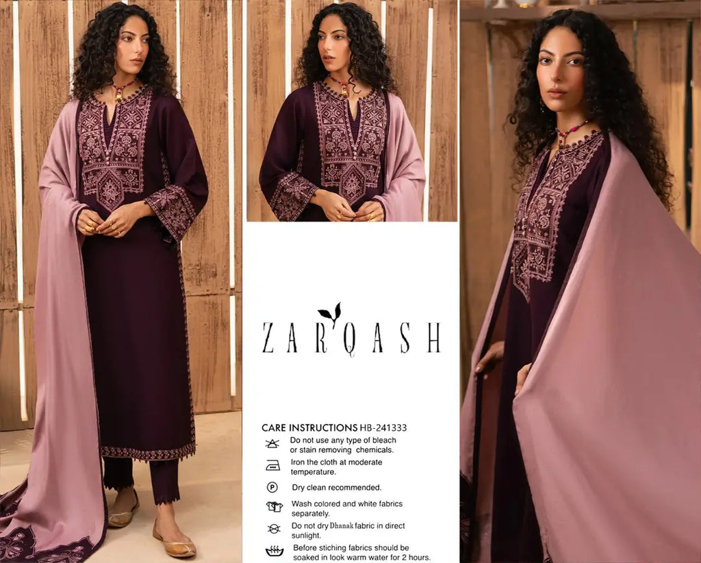 brand zarquish 3 Pcs Women's Unstitched Embroidered Suit with danak heavy shwal with patchwork brand