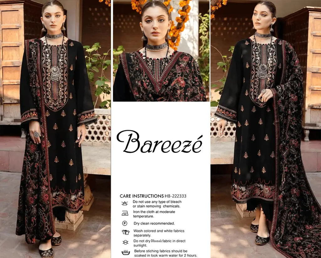 3 Pcs Women's Unstitched Embroidered Suit *BRAND: BAREEZ'E code Hb