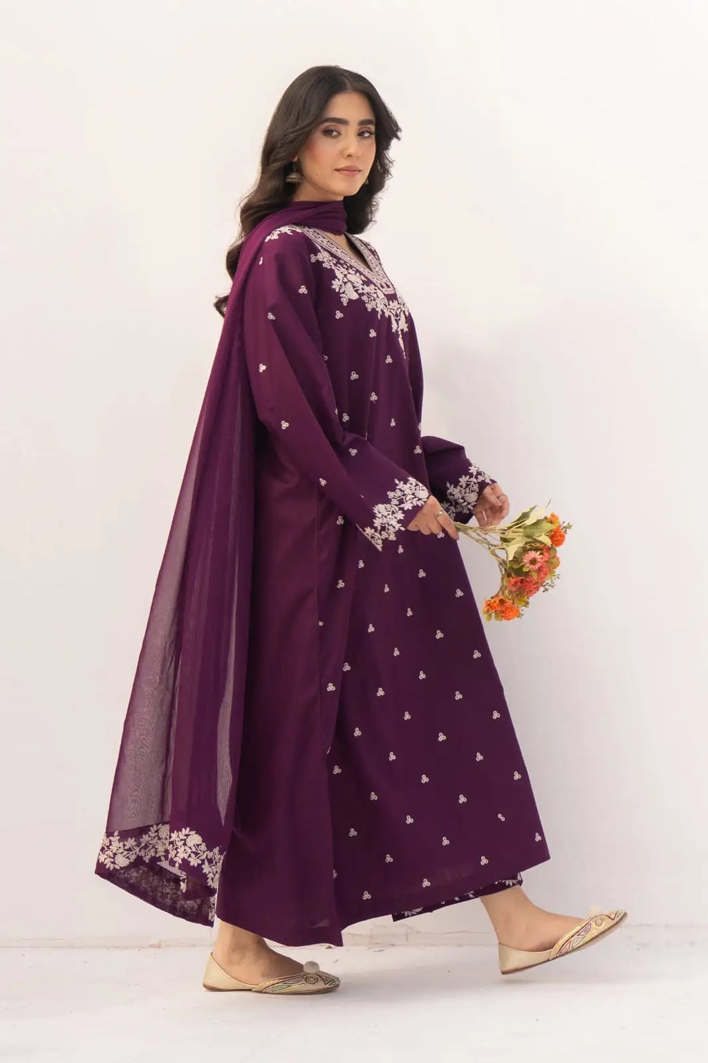 3 Pcs Women's Unstitched Embroidered Suit(HB)