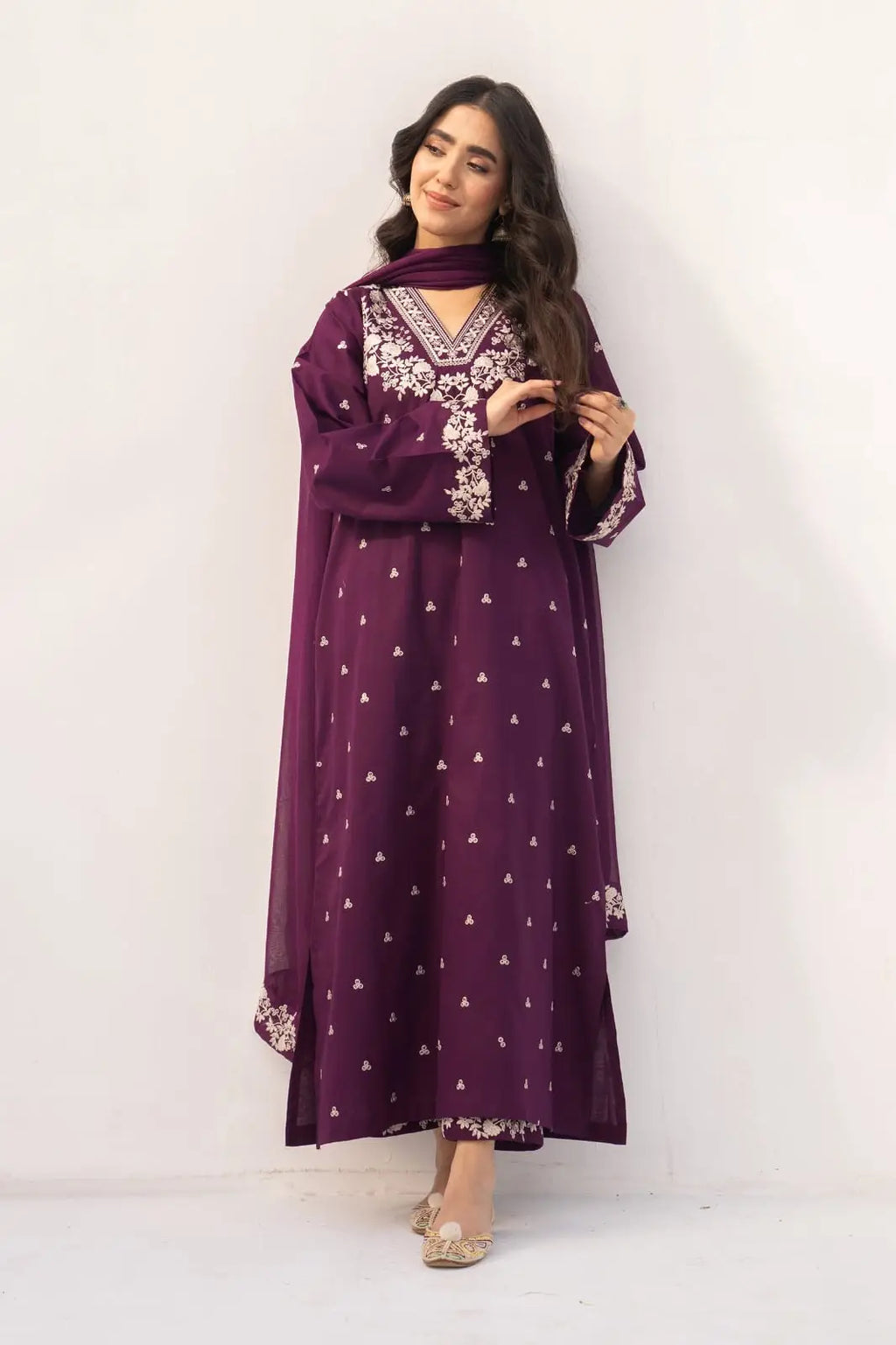 3 Pcs Women's Unstitched Embroidered Suit(HB)