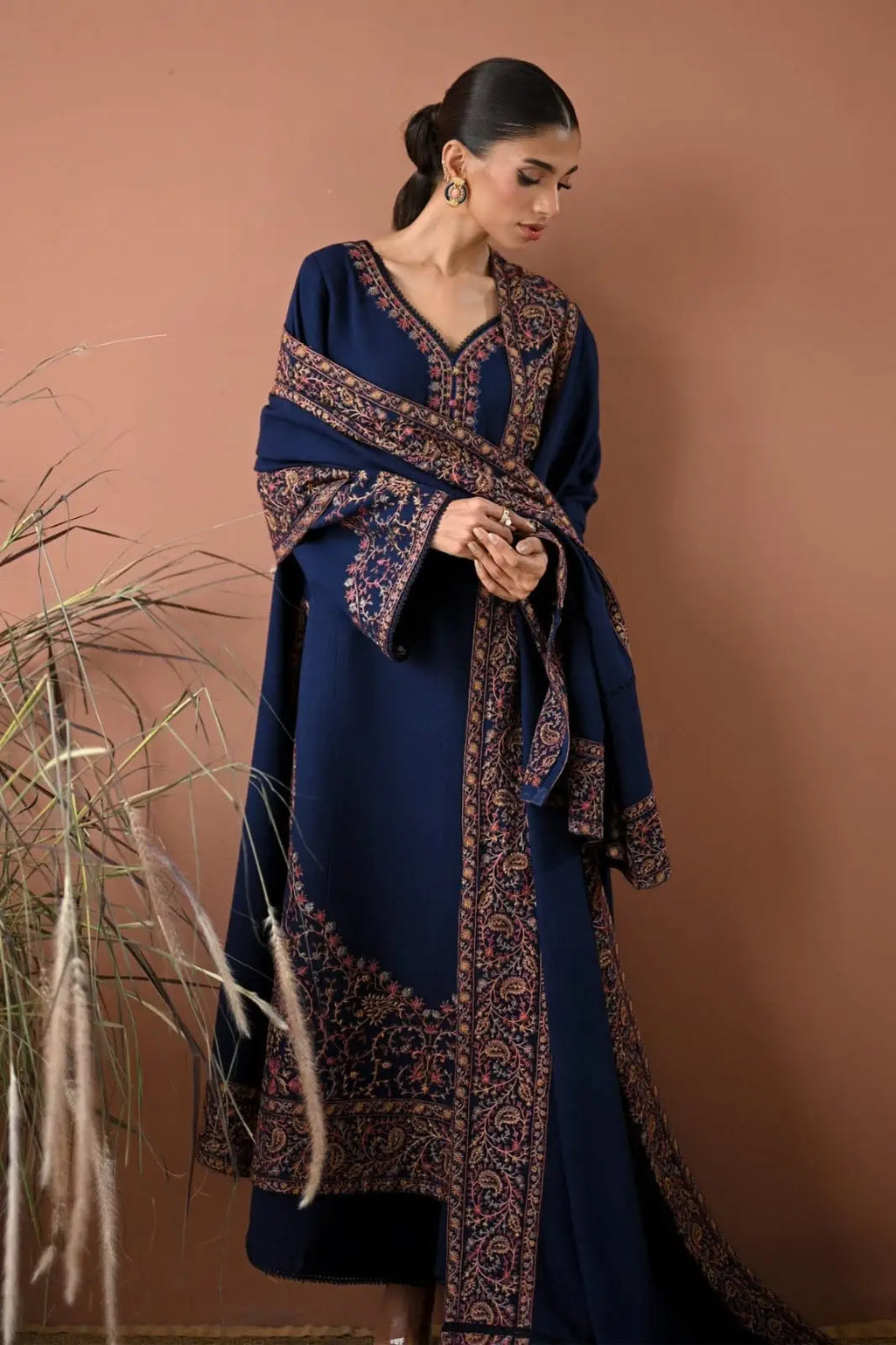3 Pcs Women's Unstitched Embroidered Suit(HB)