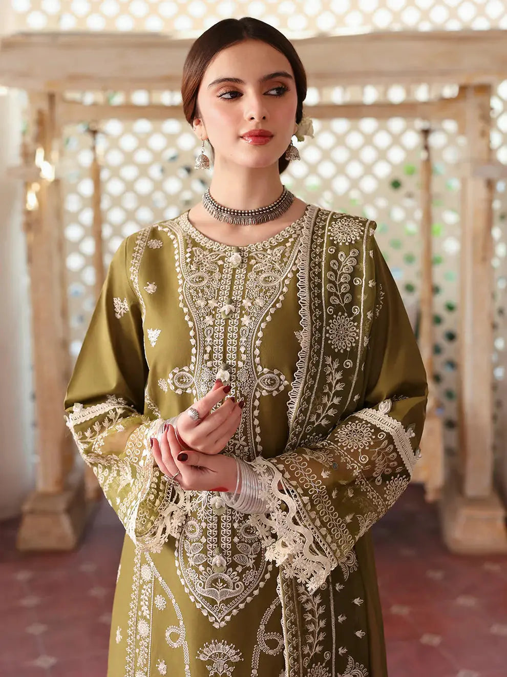 3 Pcs Women's Unstitched Embroidered Suit(HB)