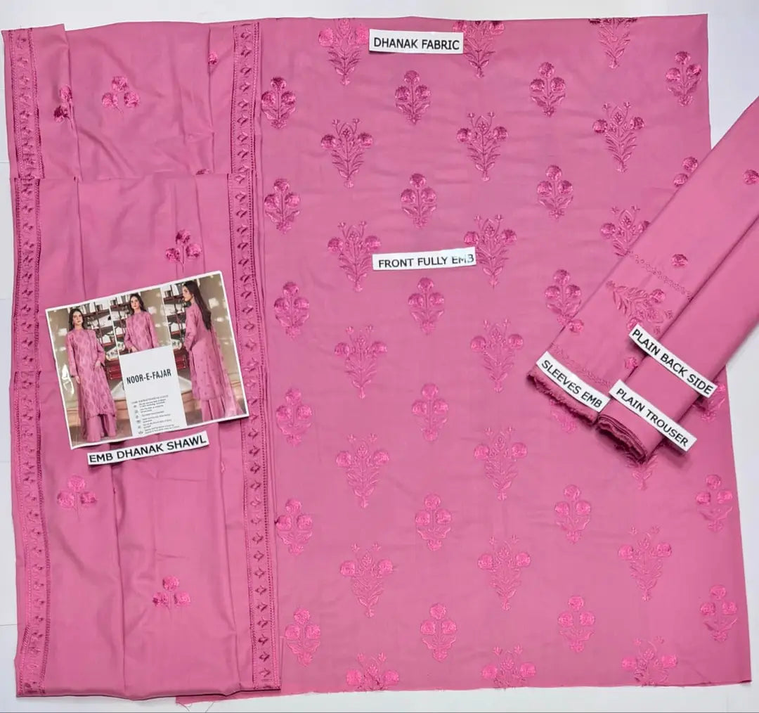 3 Pcs Women's Unstitched Embroidered Suit(HB)
