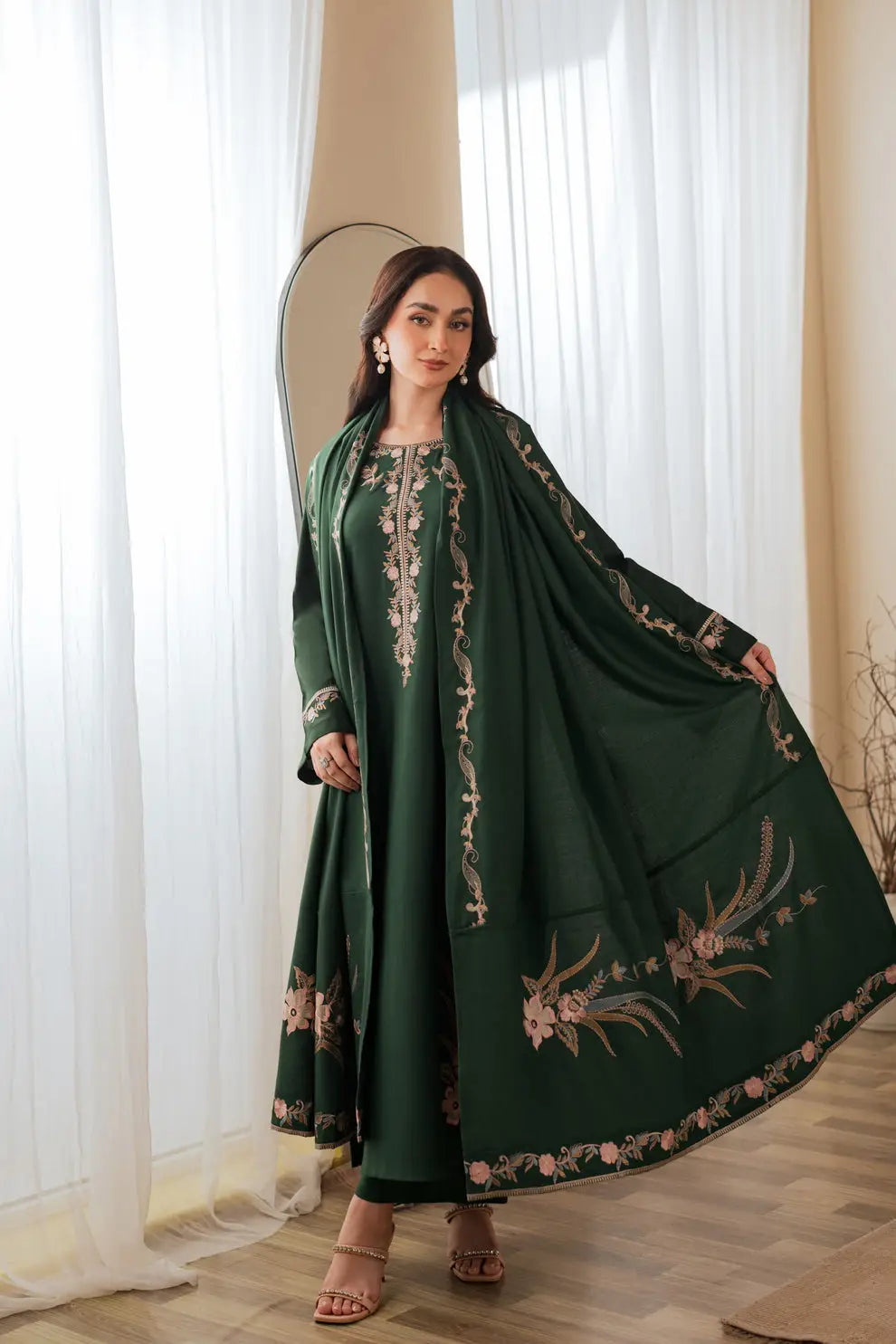 3 Pcs Women's Unstitched Embroidered Suit(HB)