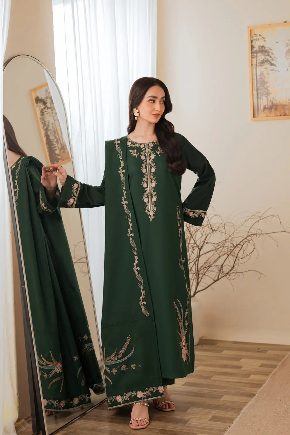 3 Pcs Women's Unstitched Embroidered Suit(HB)