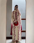 3 Pcs Women's Unstitched Embroidered Suit(HB)