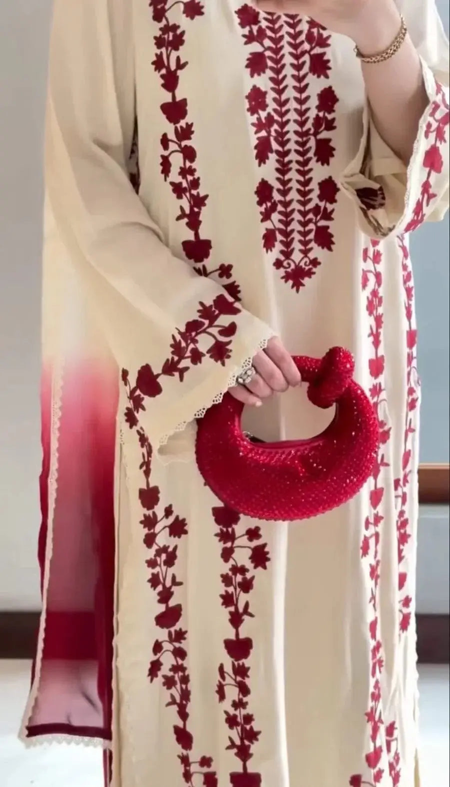 3 Pcs Women's Unstitched Embroidered Suit(HB)
