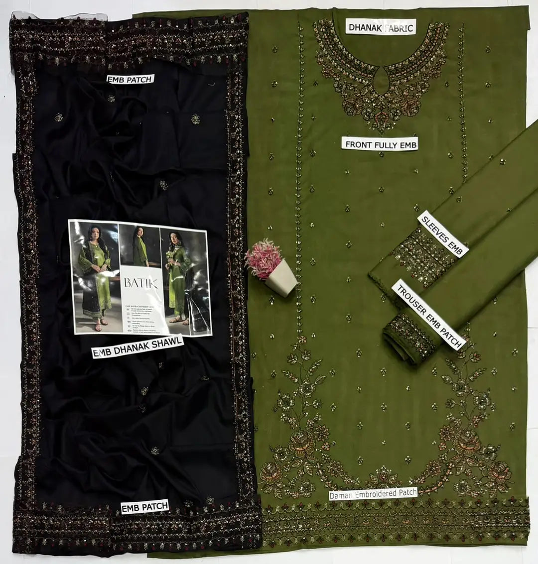 3 Pcs Women's Unstitched Embroidered Suit(HB)