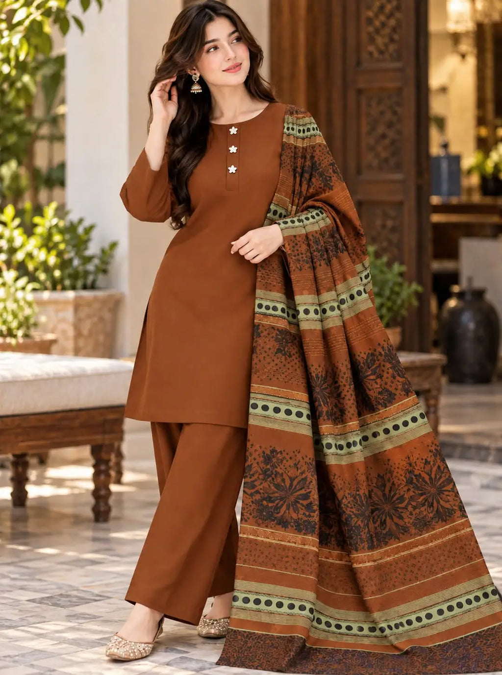 3 Pcs Women's Unstitched Plain Suit(bf)
