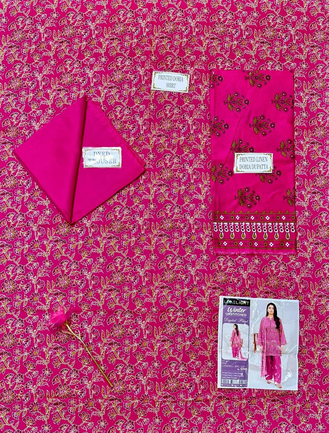 Pink Floral Printed 3-Piece Linen Suit for Women