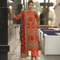 Pakistani Printed Embroidered Kurta Set Orange Red