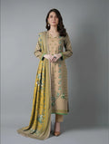 Brown Printed Dobby Lawn 3Pcs Women Suit