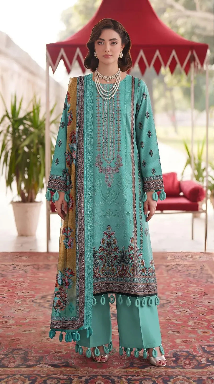 Blue Embroidered Lawn 3Pcs Set for Women