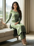 Green Embroidered Long Sleeve Kurta Set for Women