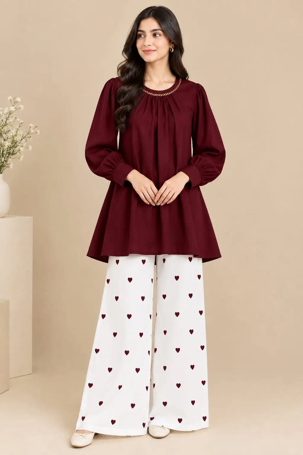 2 Pcs Women's Stitched Grip Plain Co-Ord Set