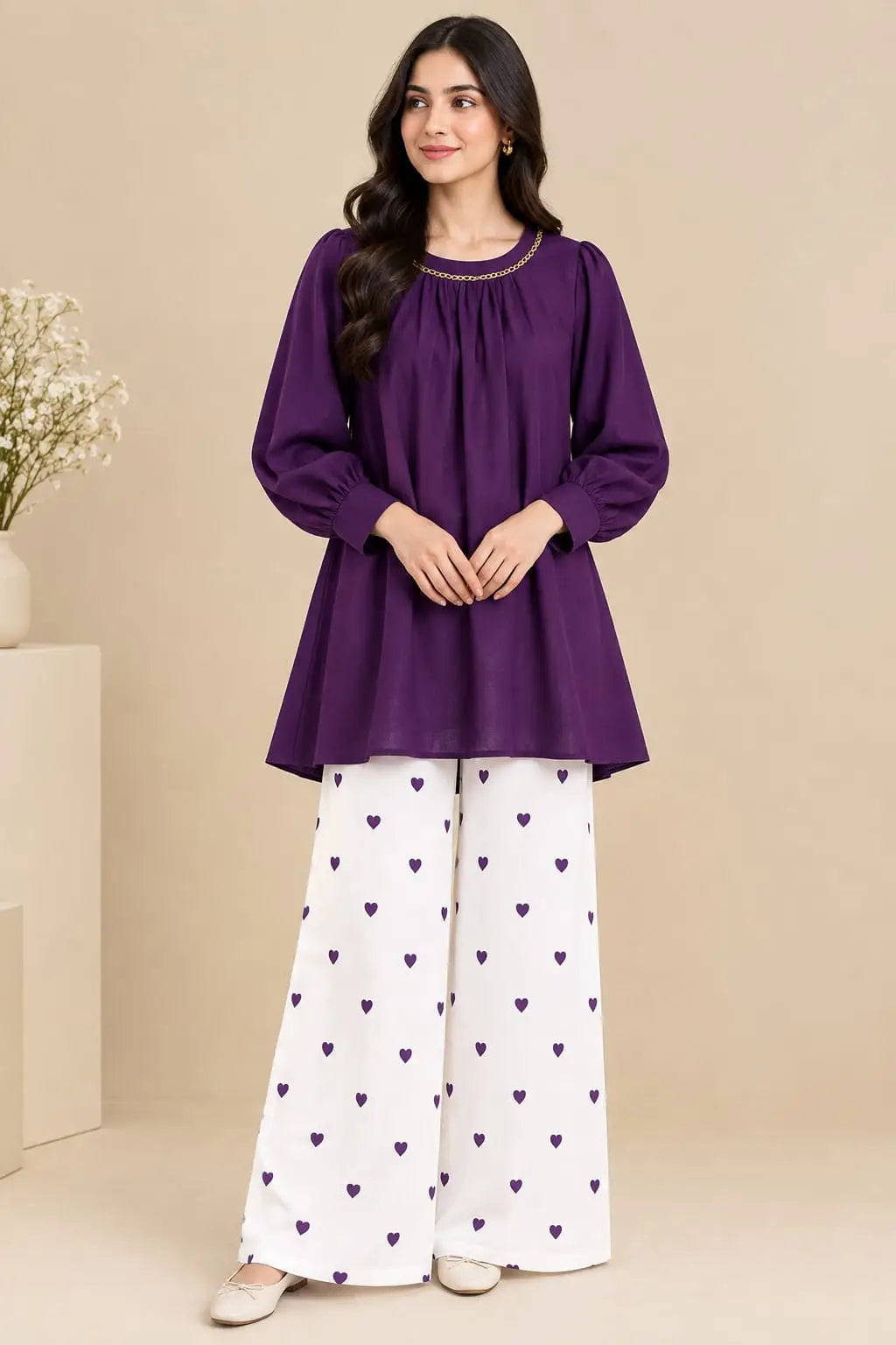 2 Pcs Women's Stitched Grip Plain Co-Ord Set