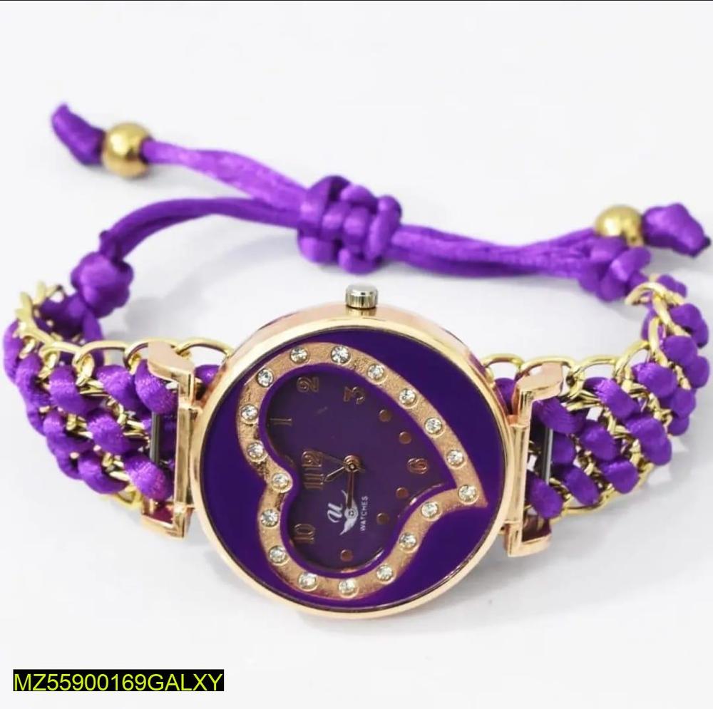 Women Purple Heart Dial Bracelet Watch