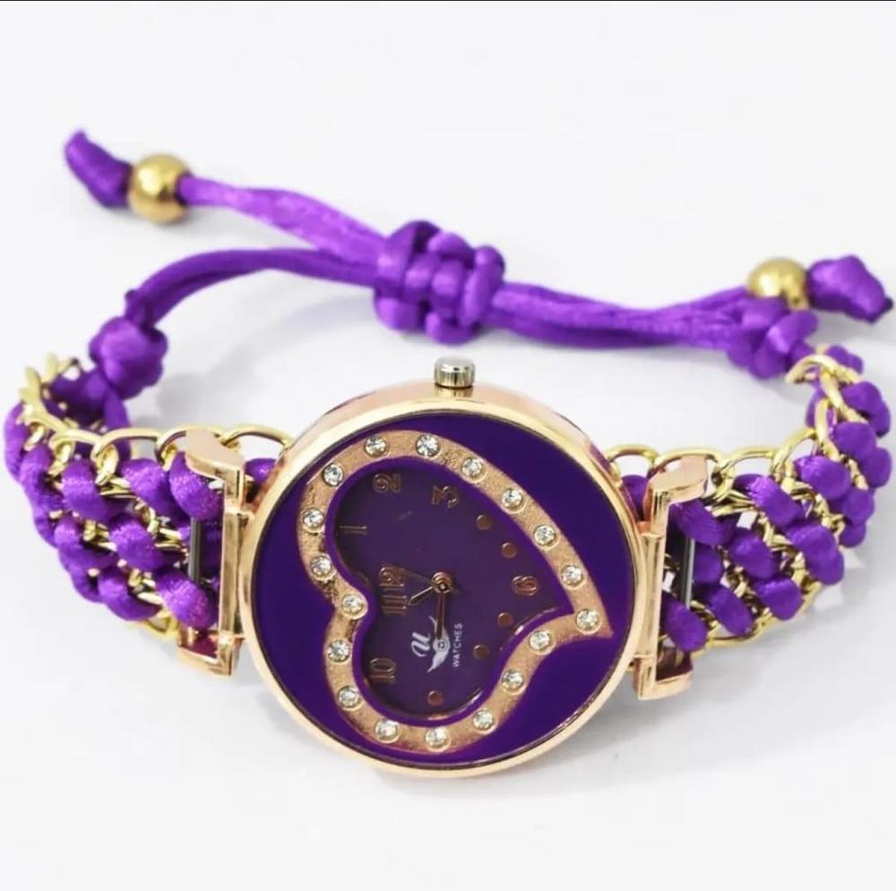 Women Purple Heart Dial Bracelet Watch