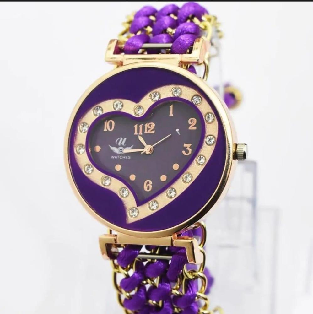 Women Purple Heart Dial Bracelet Watch