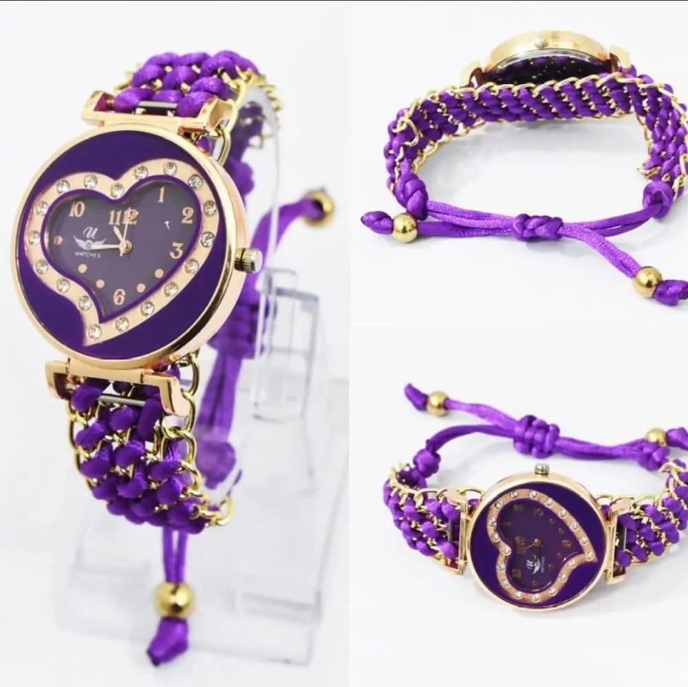 Women Purple Heart Dial Bracelet Watch