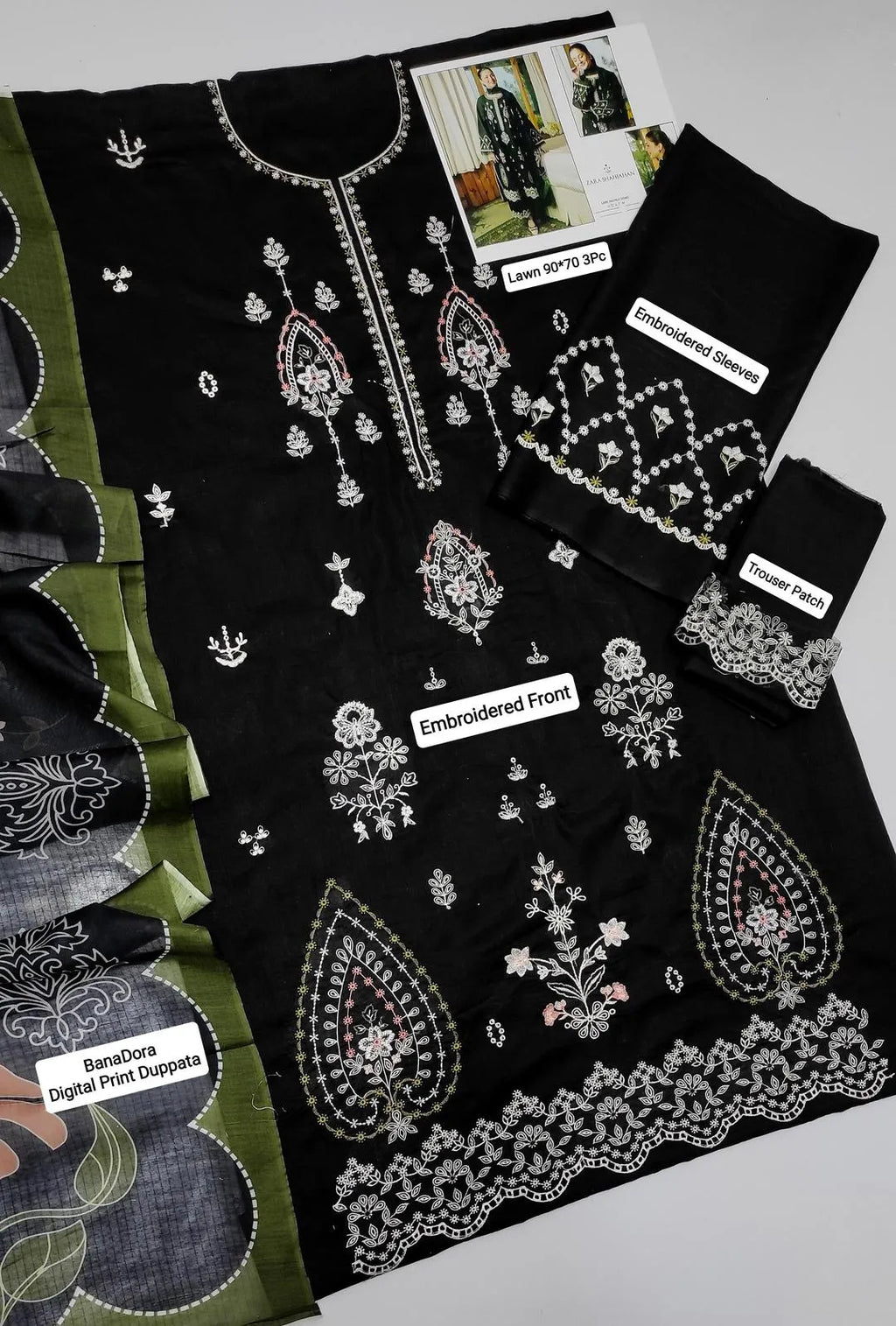 Black Embroidered Lawn 3Pcs Set for Women