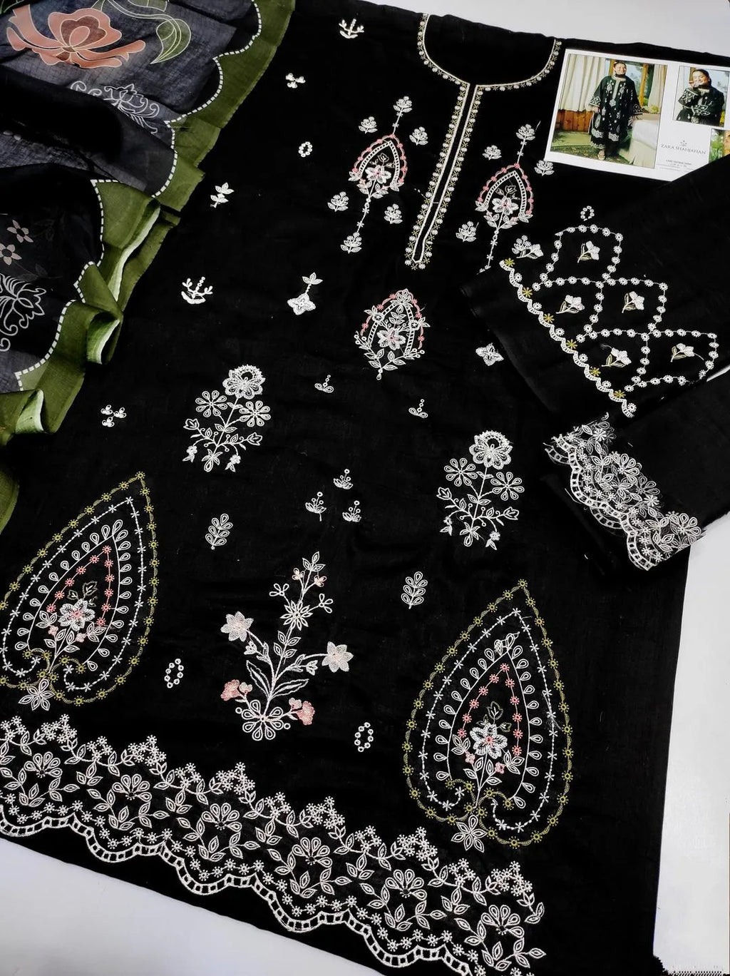 Black Embroidered Lawn 3Pcs Set for Women