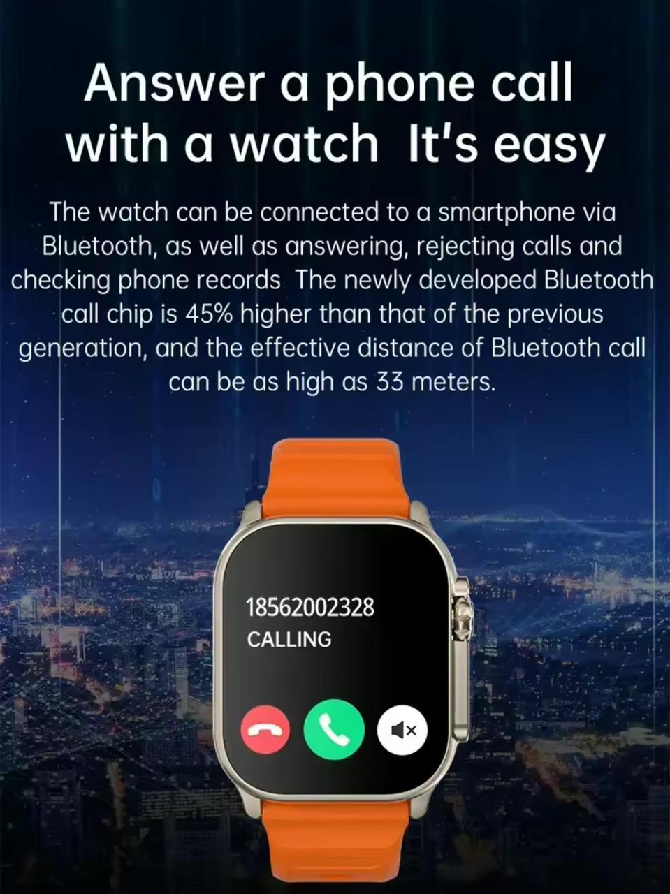 T10 Ultra 2 Smart Watch Orange Silicone Bluetooth 5 Fitness Tracker