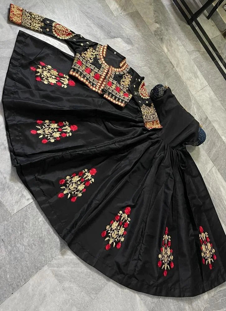 3 Pcs Women's Stitched Fancy Katan Silk Embroidered Maxi