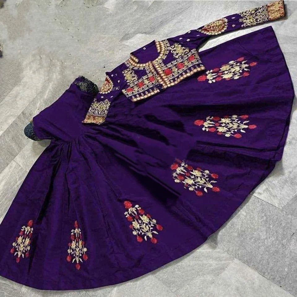 3 Pcs Women's Stitched Fancy Katan Silk Embroidered Maxi