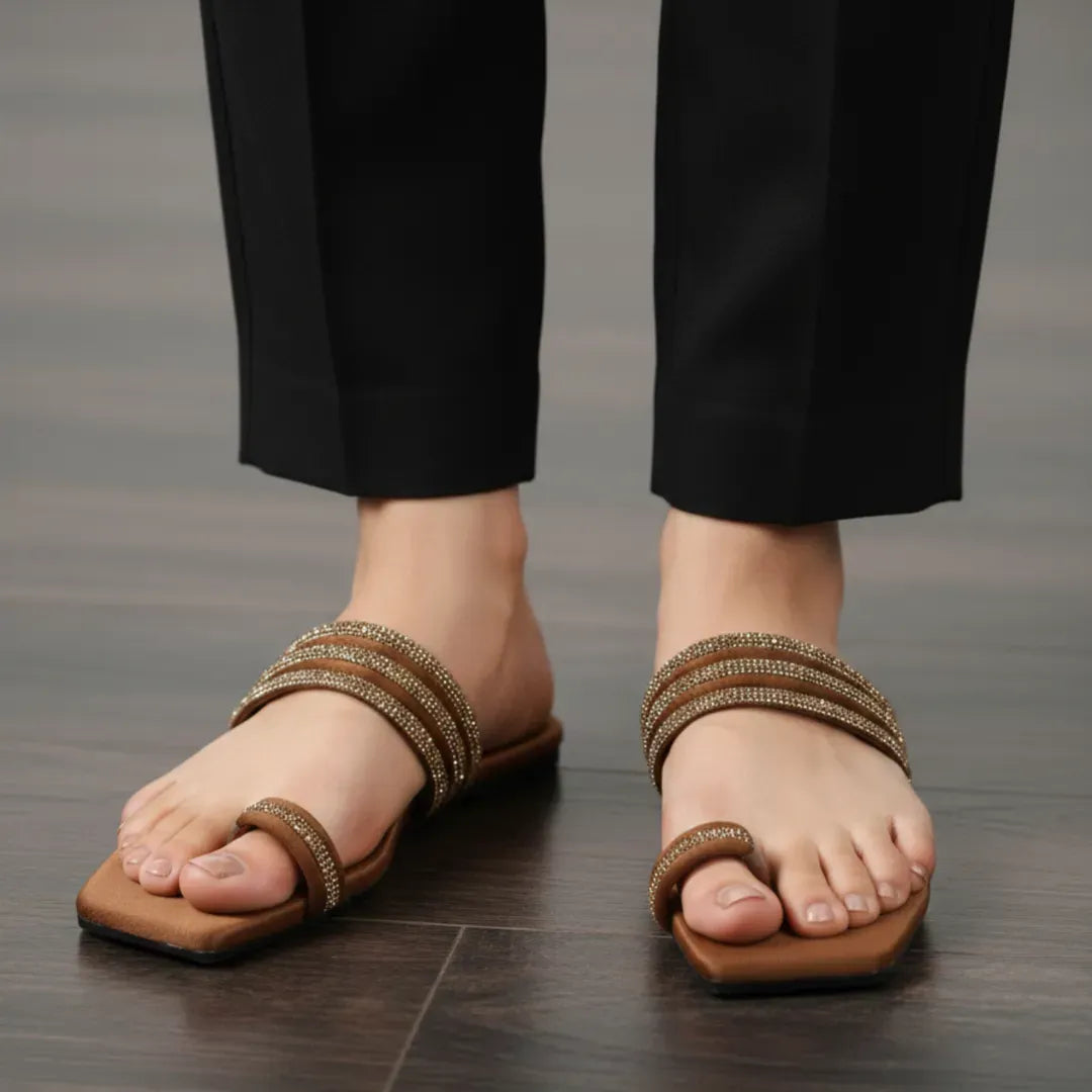 Women's Gold Embellished Flat Sandals