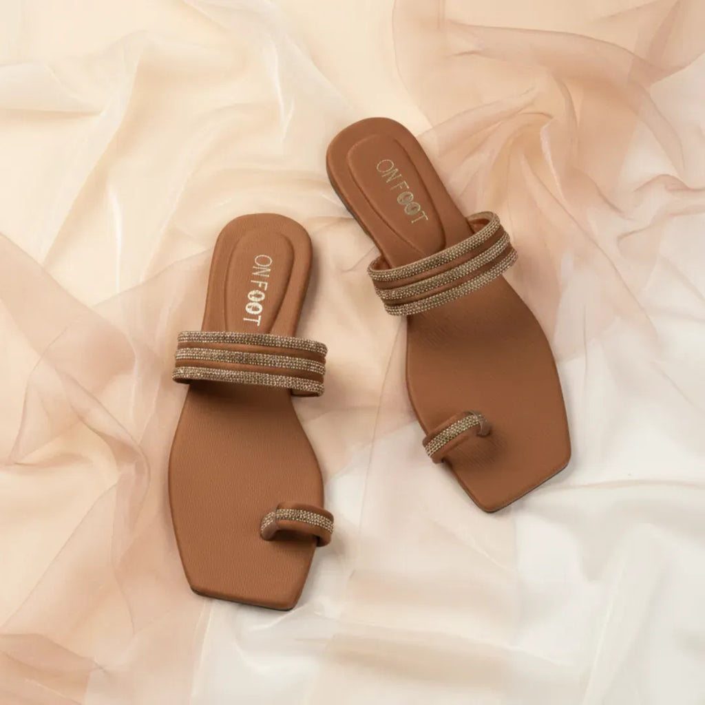 Women's Gold Embellished Flat Sandals