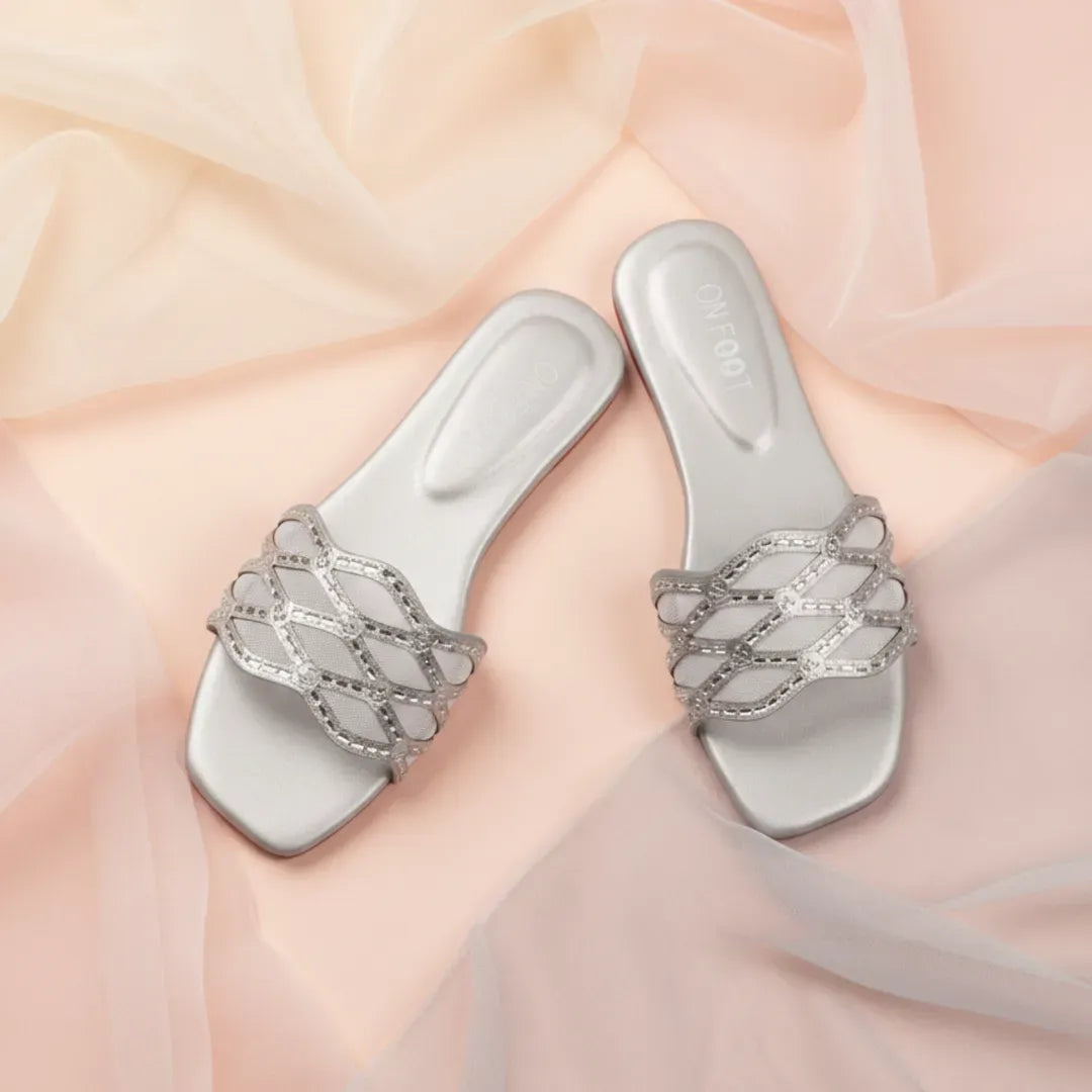 Silver Gemstone Women's Fancy Slides Size 36-41