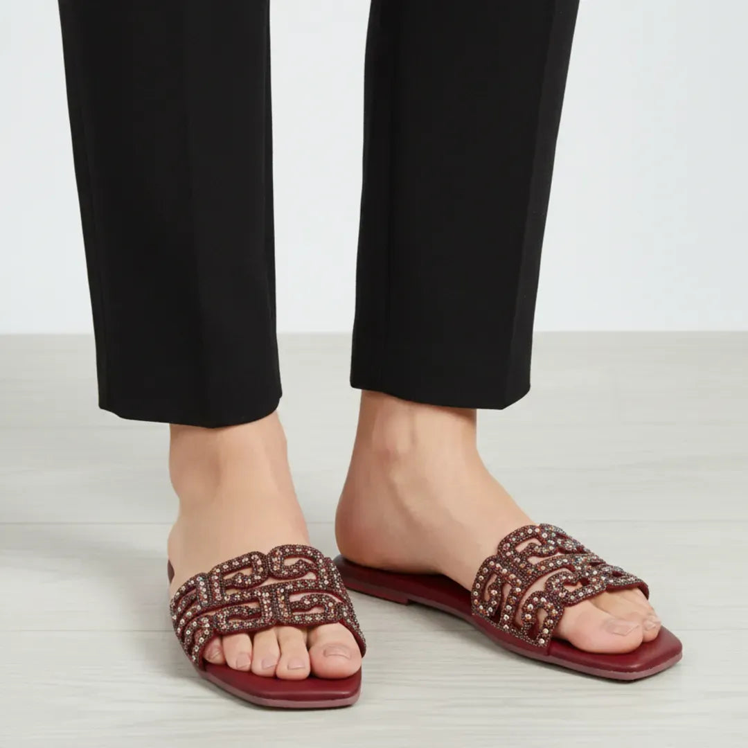 Maroon Gemstone Women's Slides Size 36-41