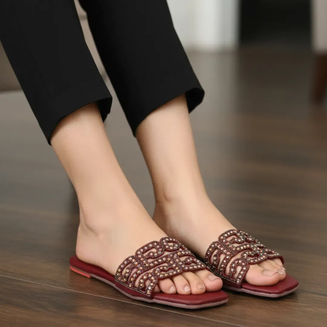 Maroon Gemstone Women's Slides Size 36-41